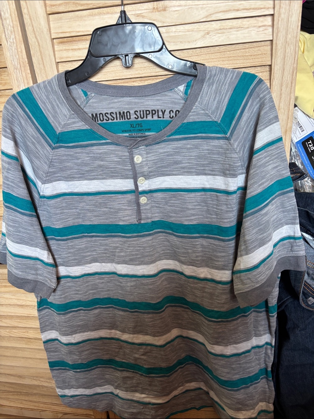 Mossimo Supply Co. Short Sleeve Henley with Teal and Gray Stripes XL